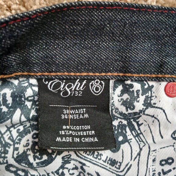 Eight 8732 Denim Jeans Mens 38 X 34 Baggy Embroidered TRUCKIN Hip Hop Skate Y2K - Picture 5 of 6